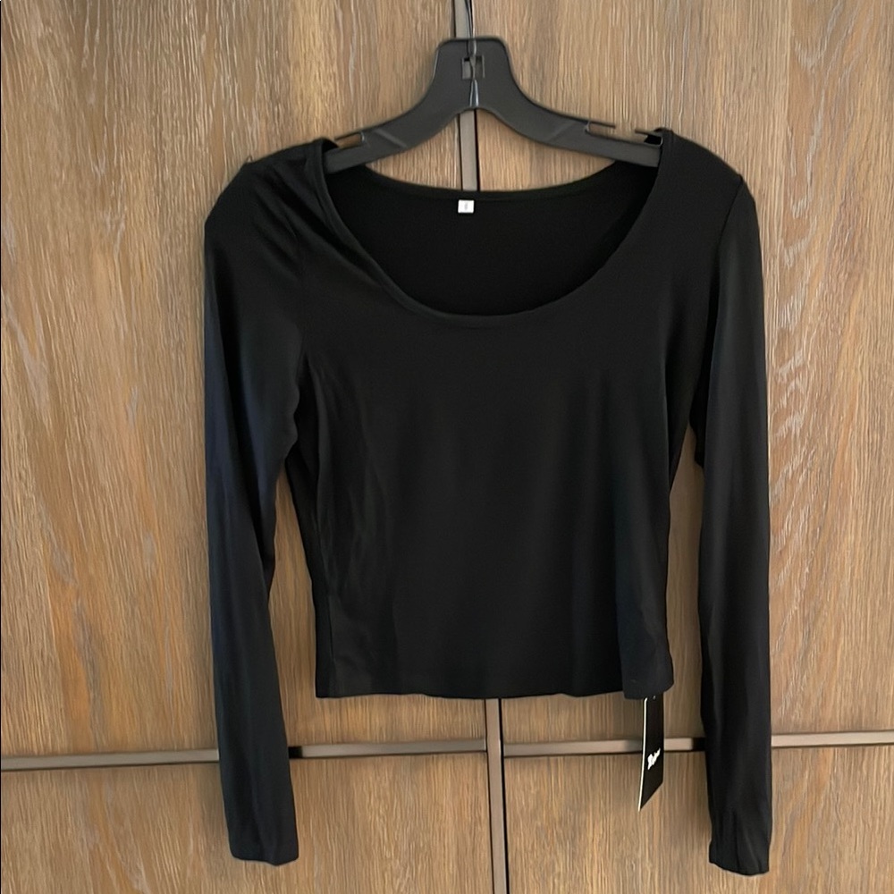 Black Long Sleeve Fitted Crop Bodysuit
